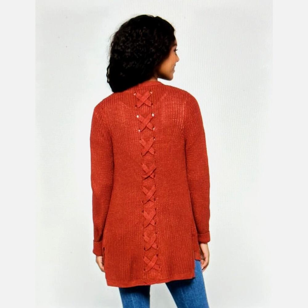 Pinque Jamelya Back Detail Cardigan Artisan Rust size M - Picture 2 of 14